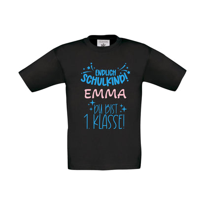 Kinder T-Shirt "Endlich Schulkind...Du bist 1. Klasse" individuell